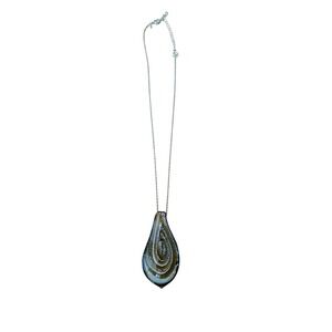Artisan Glass Teardrop Pendant Necklace Silver‎ Tone Chain Minimalist Boho